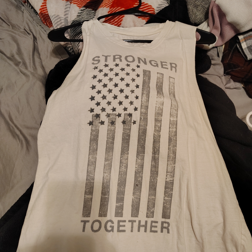 White Sleeveless Top with Flag Graphic
